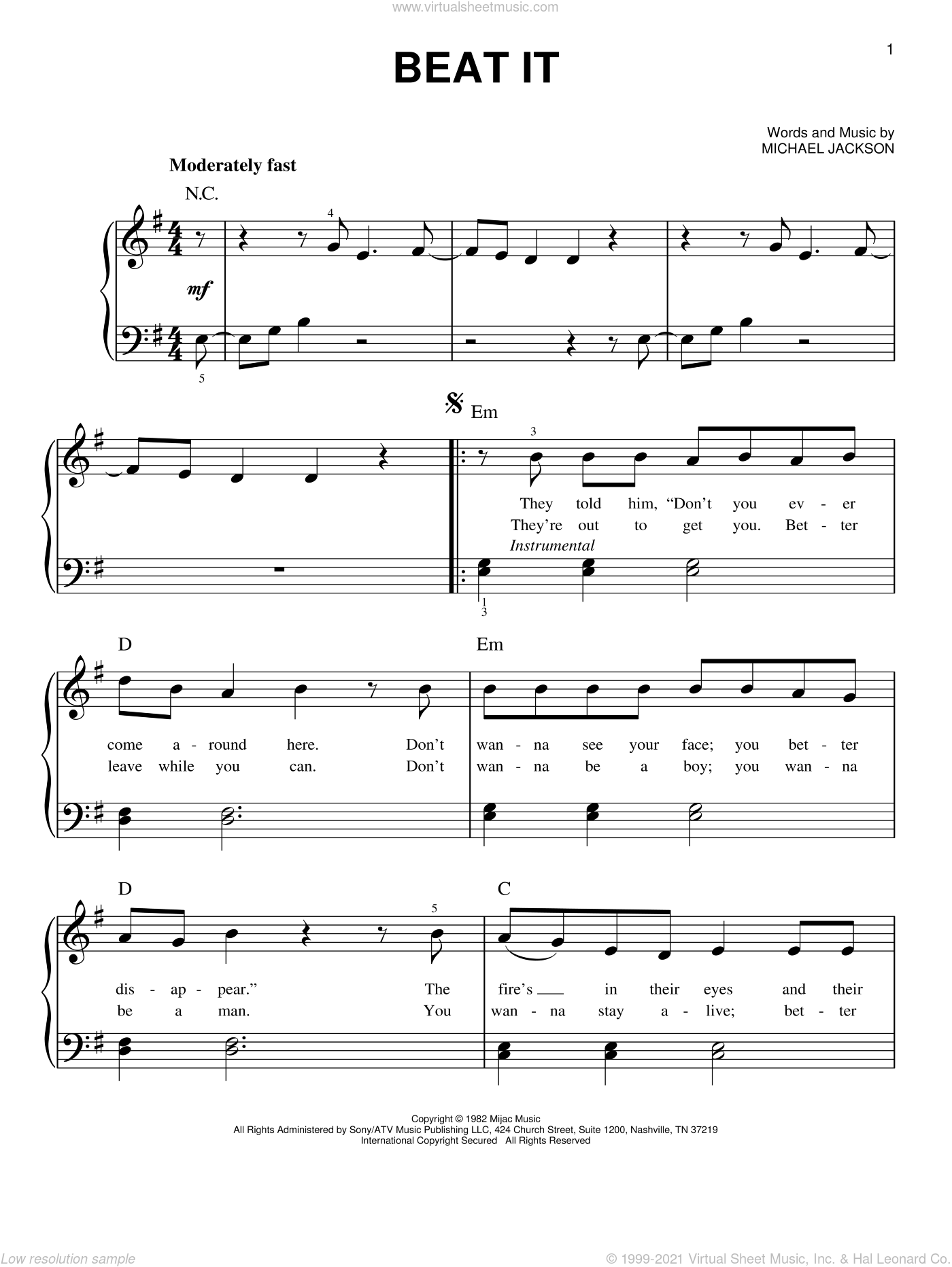 Beat It By Michael Jackson Free Sheet Music