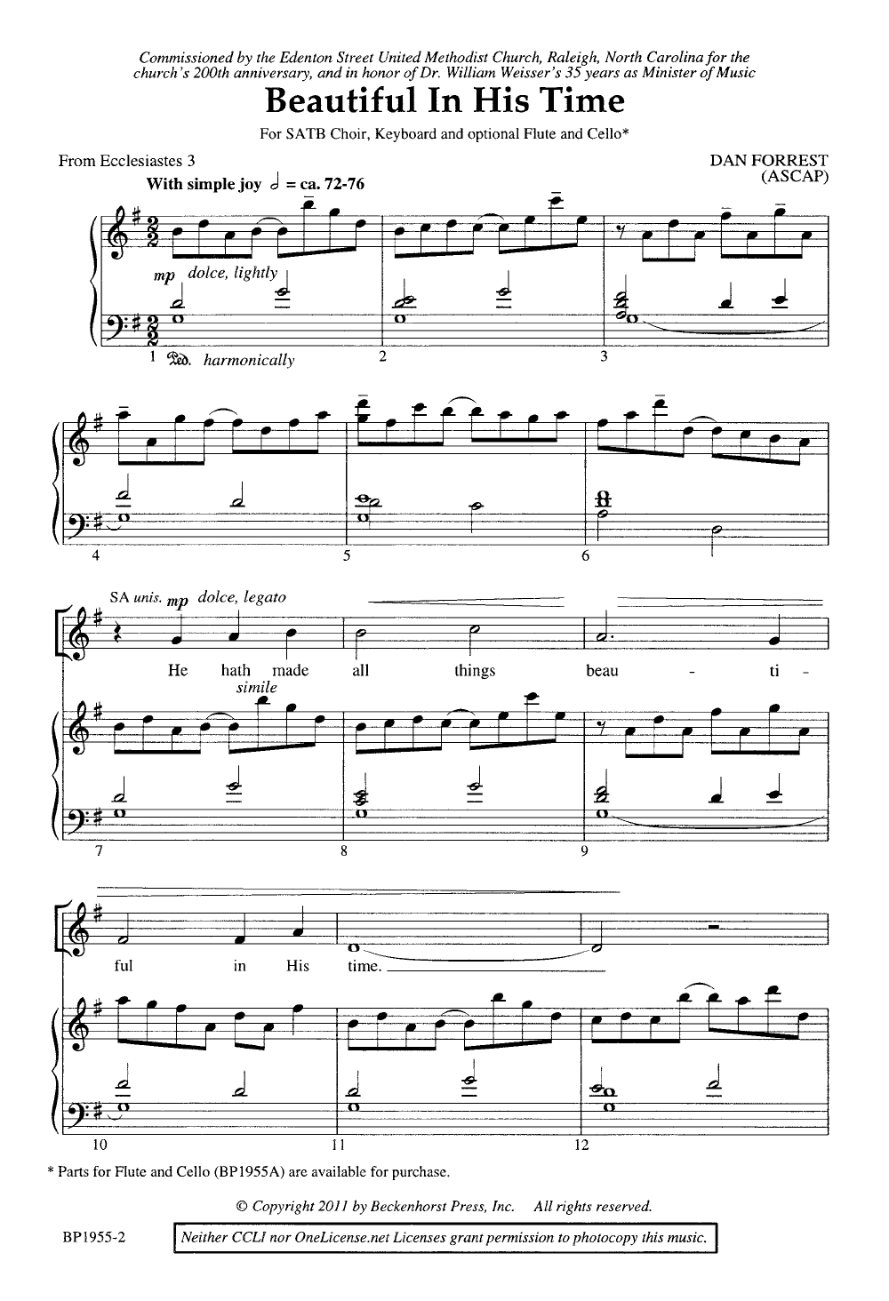 Beautiful In His Time By Dan Forrest Free Sheet Music