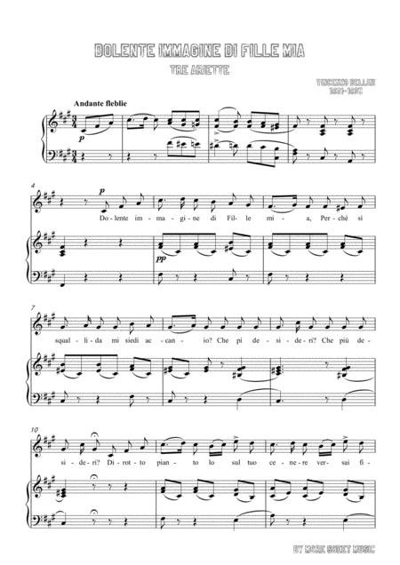 Bellini-Dolente Immagine Di Fille Mia In C Minor,for Voice And Piano By Vincenzo Bellini Free Sheet Music