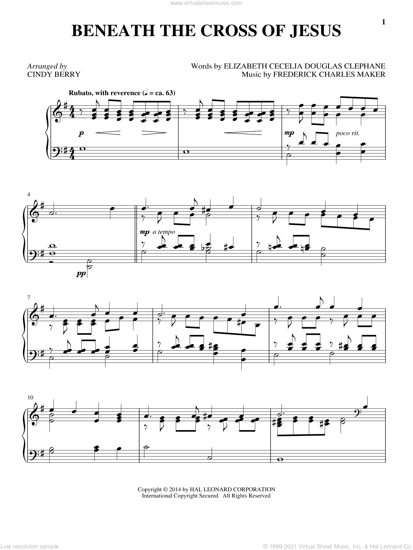 Beneath The Cross Of Jesus By Cindy Berry Free Sheet Music