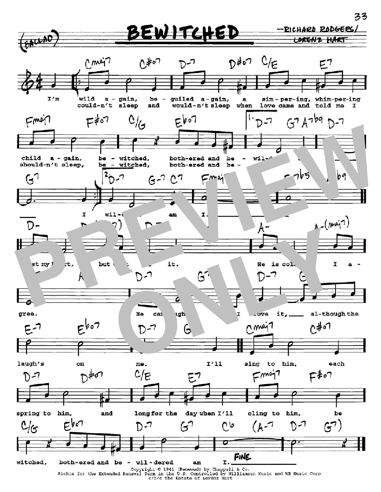 Bewitched By Richard Rodgers Free Sheet Music