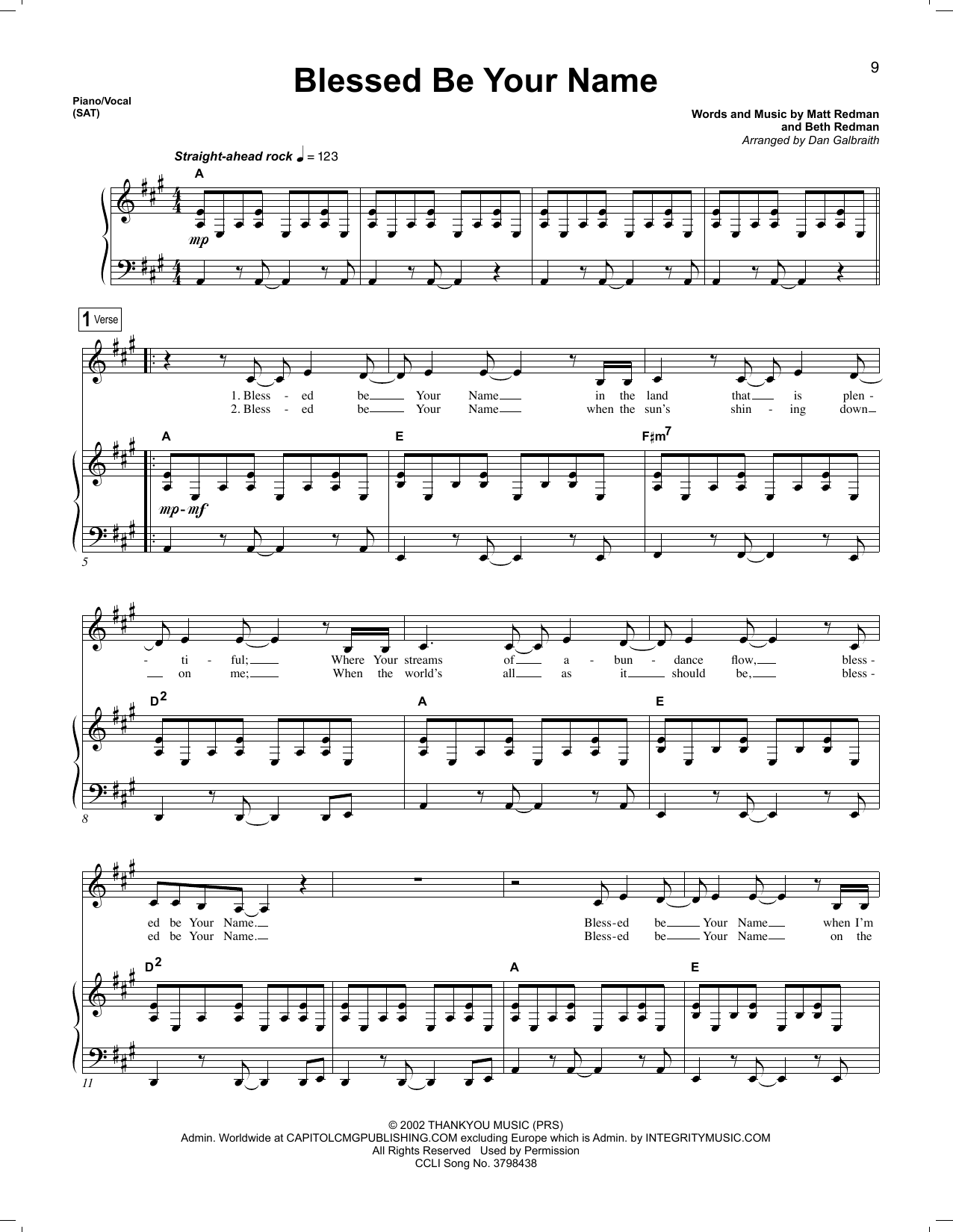 Blessed Be Your Name By Beth Redman Free Sheet Music