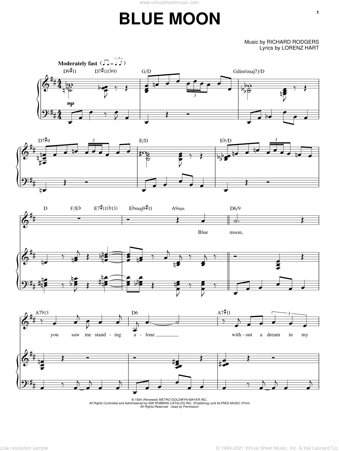 Blue Moon By Elvis Presley Free Sheet Music