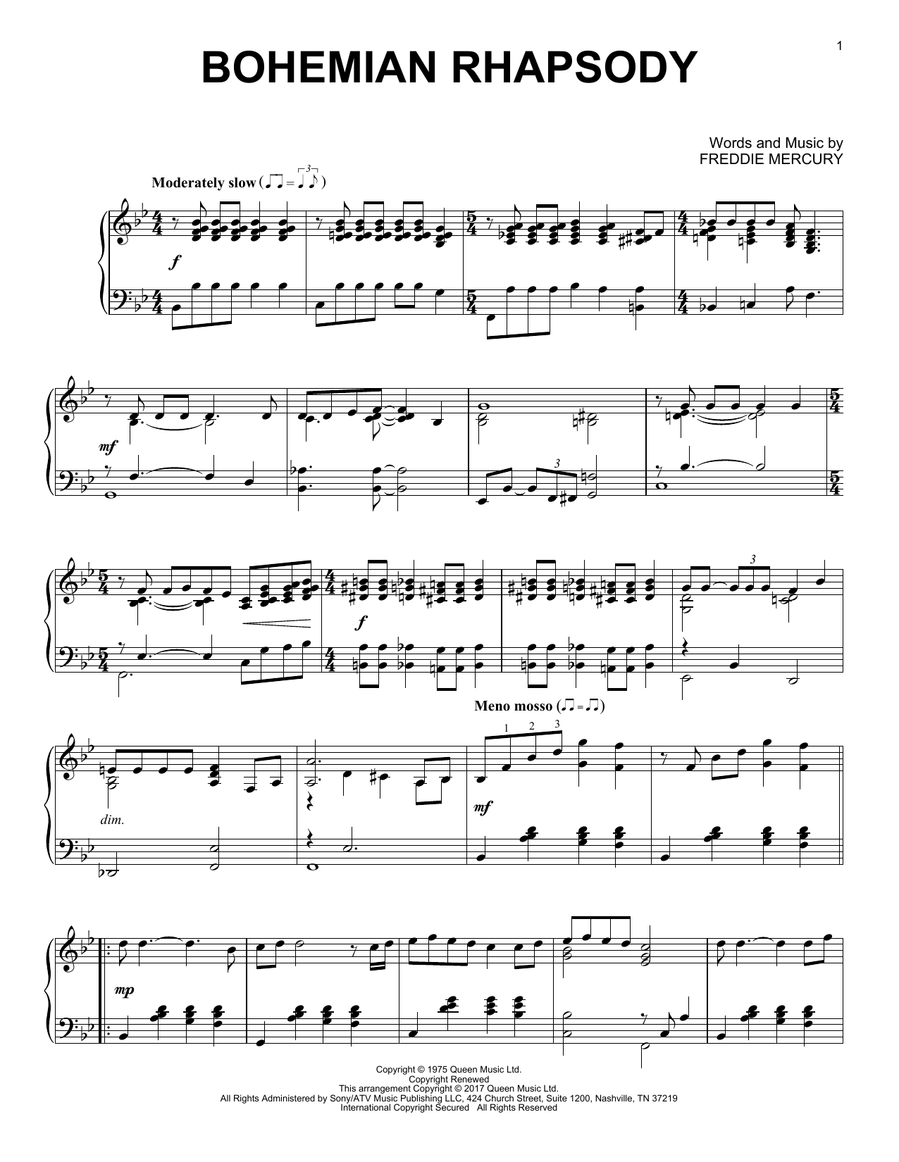 Bohemian Rhapsody By Queen Free Sheet Music