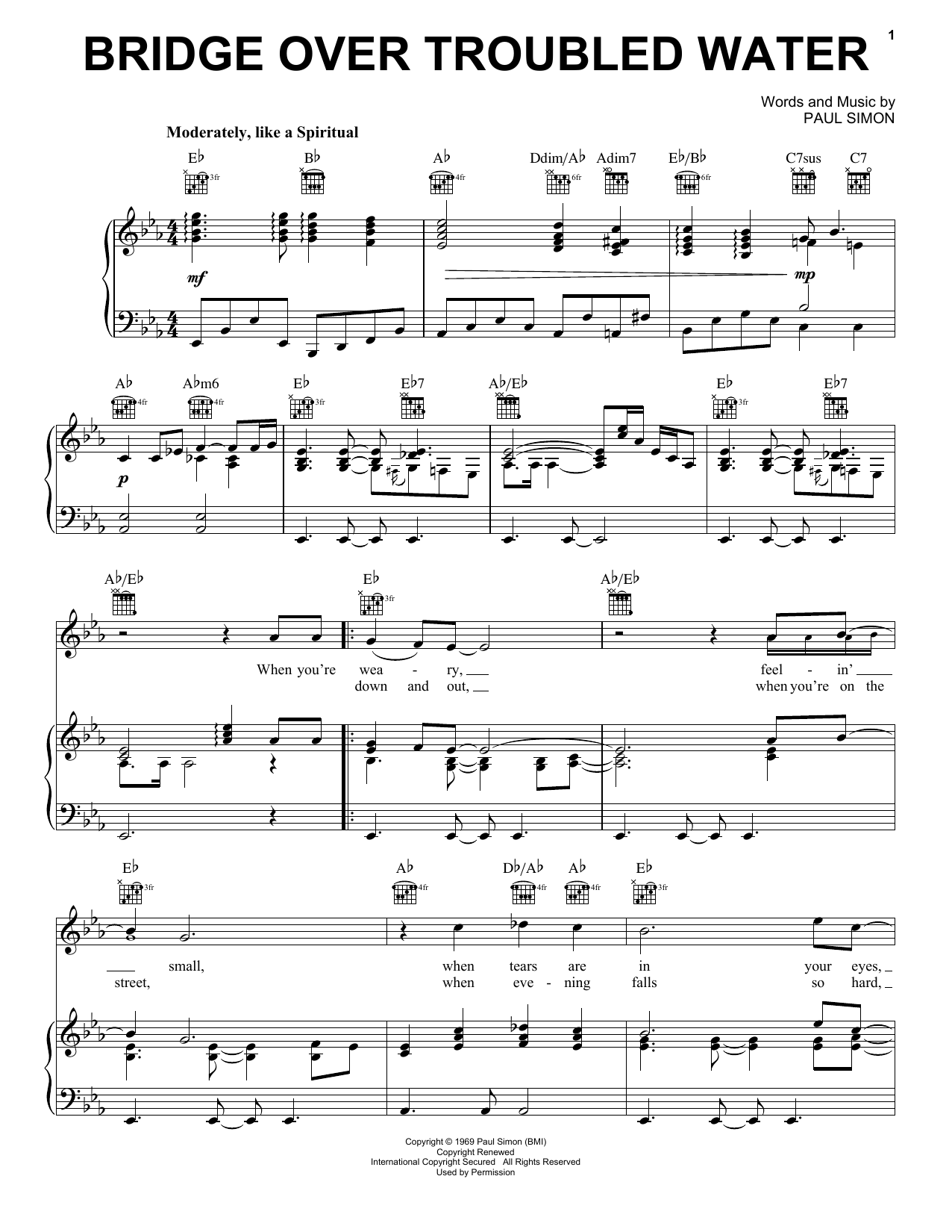 Bridge Over Troubled Water By Simon And Garfunkel Free Sheet Music