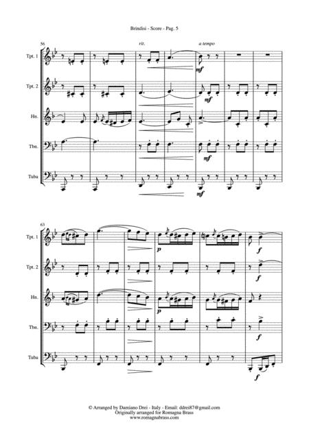 Brindisi From Traviata - Brass Quintet By Giuseppe Verdi Free Sheet Music