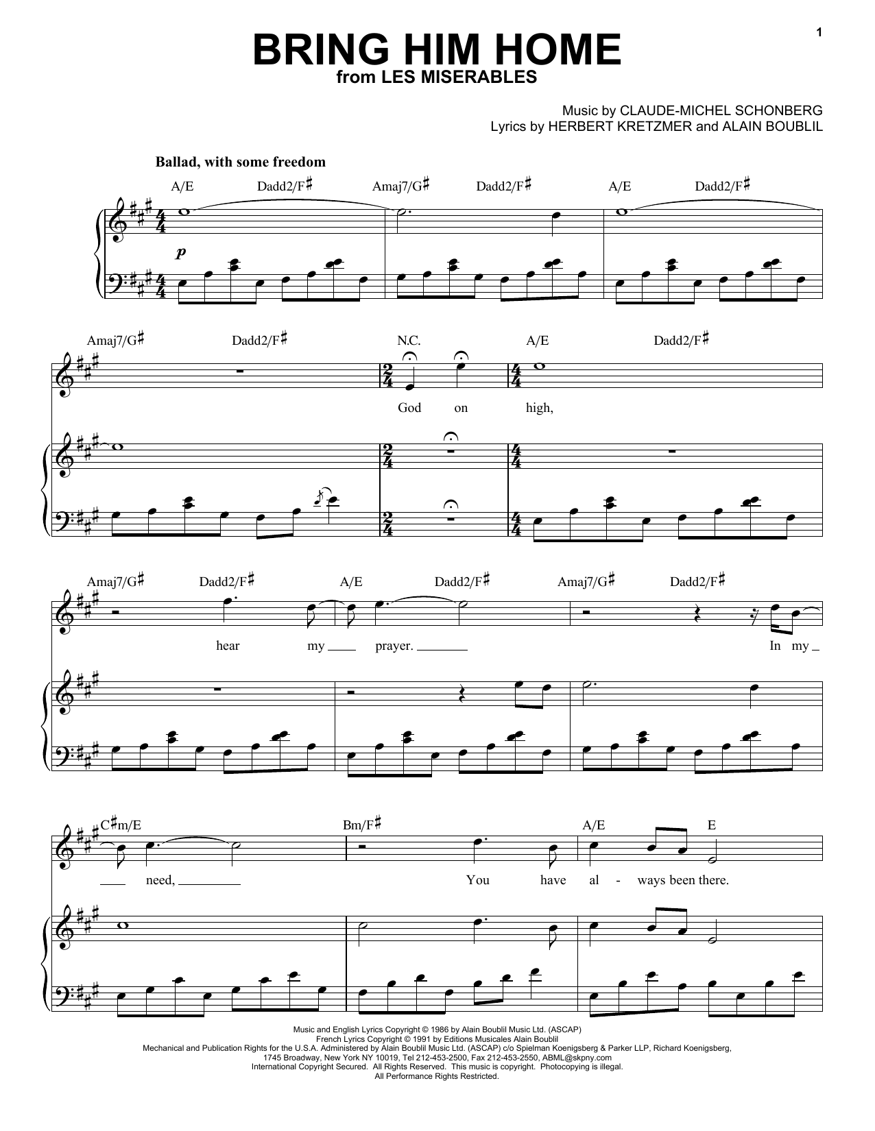 Bring Him Home By Alain Boublil Free Sheet Music