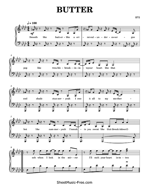 Butter By BTS Free Sheet Music