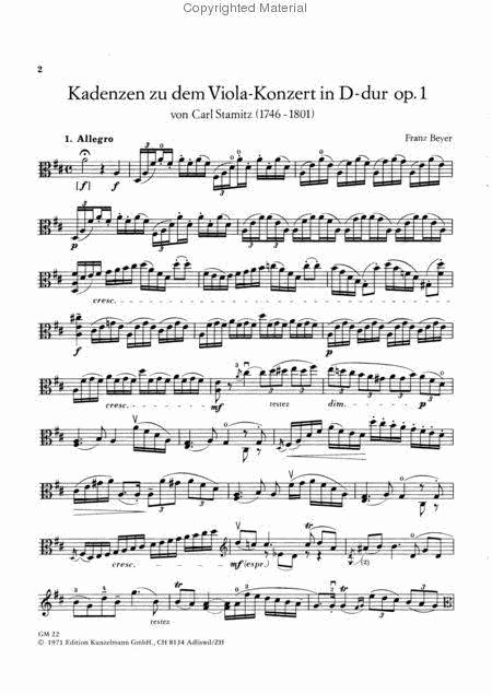 Cadenzas To Viola Concertos By Stamitz, Zelter And Hoffmeister By Franz Beyer Free Sheet Music