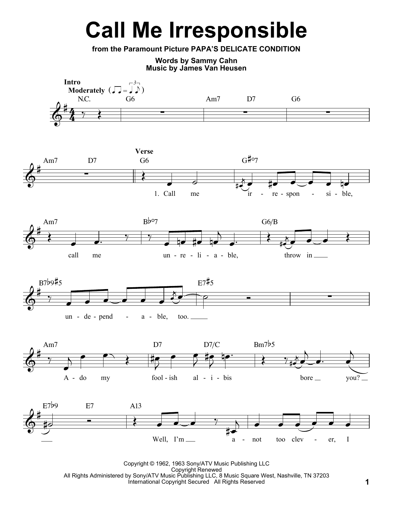 Call Me Irresponsible By Carl Van Heusen Free Sheet Music