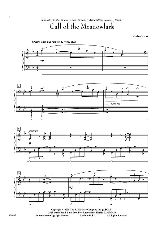 Call Of The Meadowlark By Kevin Olson Free Sheet Music