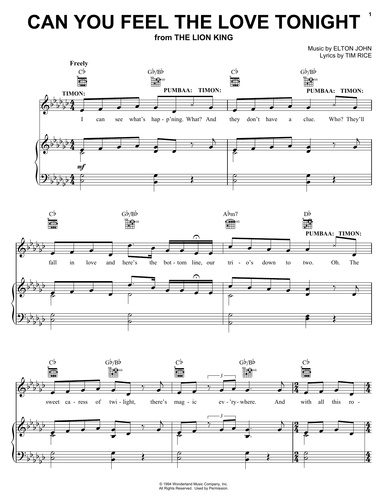 Can You Feel The Love Tonight (from The Lion King) By Elton John Free Sheet Music