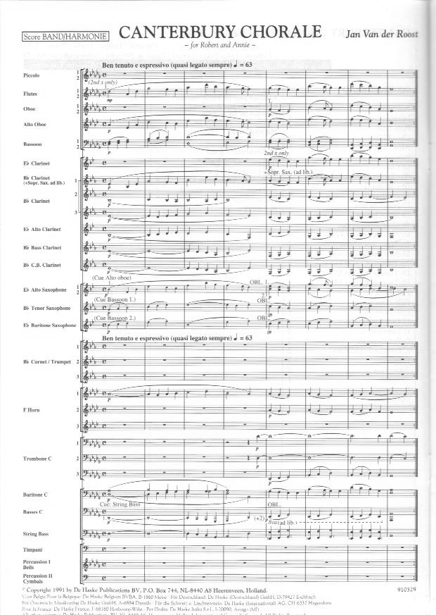 Canterbury Chorale By Jan Van Der Roost Free Sheet Music