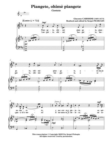 CARISSIMI, Giacomo: Piangete, Ohimè Piangete, Cantata For Voice (Alto/Baritone) And Piano (E Minor) By Giacomo CARISSIMI (1605 – 1674) Free Sheet Music