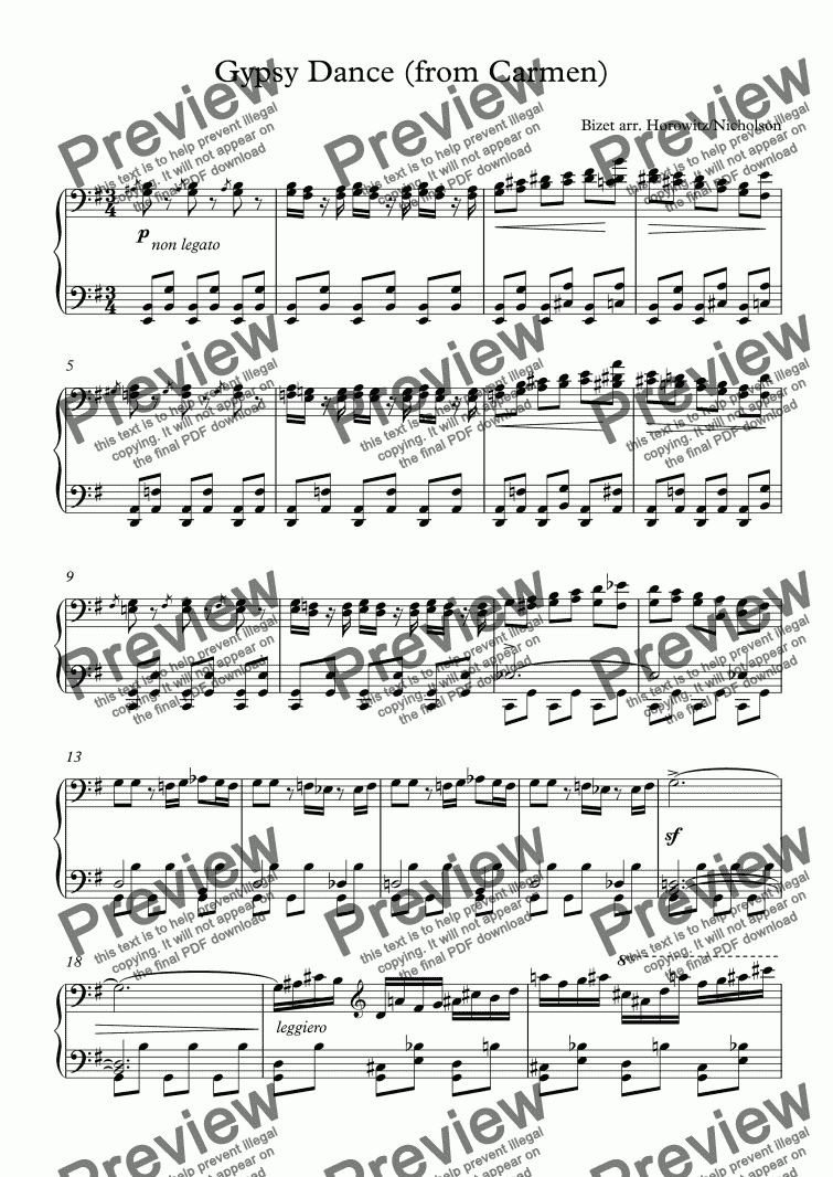 Carmen Variations By Vladimir Horowitz Free Sheet Music