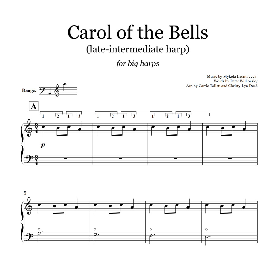 Carol Of The Bells - Late-Intermediate For Big And Small Harp By Mykola Leontovych Free Sheet Music