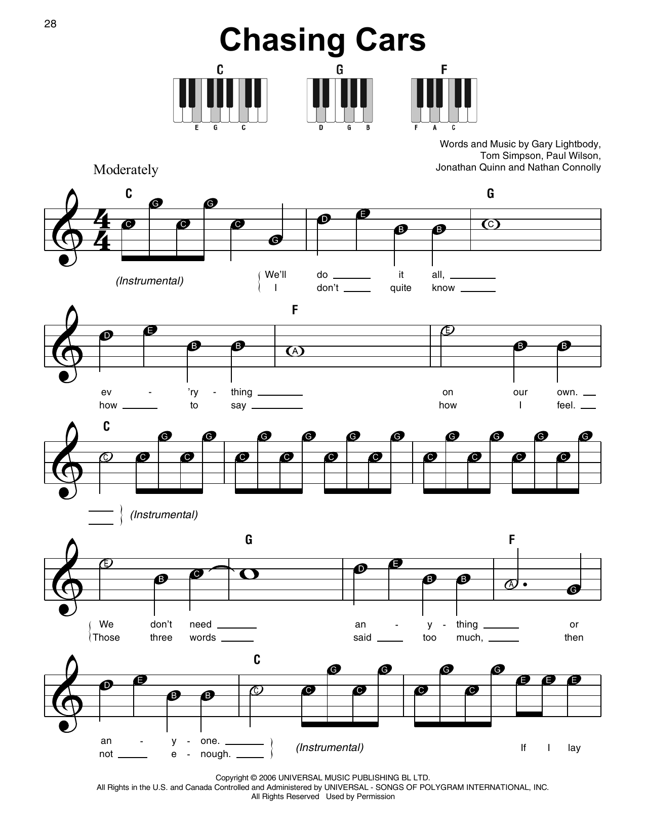 Chasing Cars By Snow Patrol Free Sheet Music