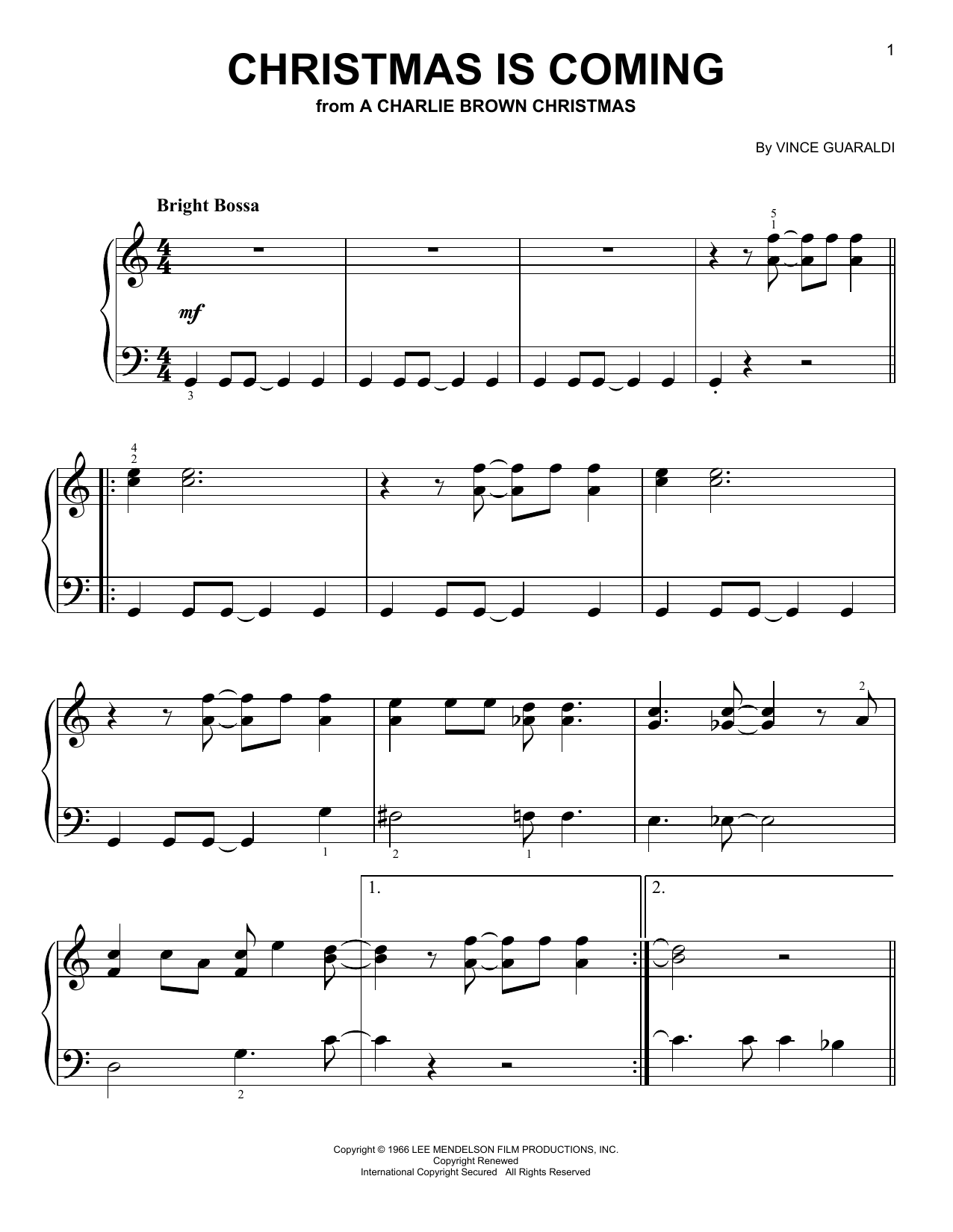 Christmas Is Coming By Vince Guaraldi Free Sheet Music