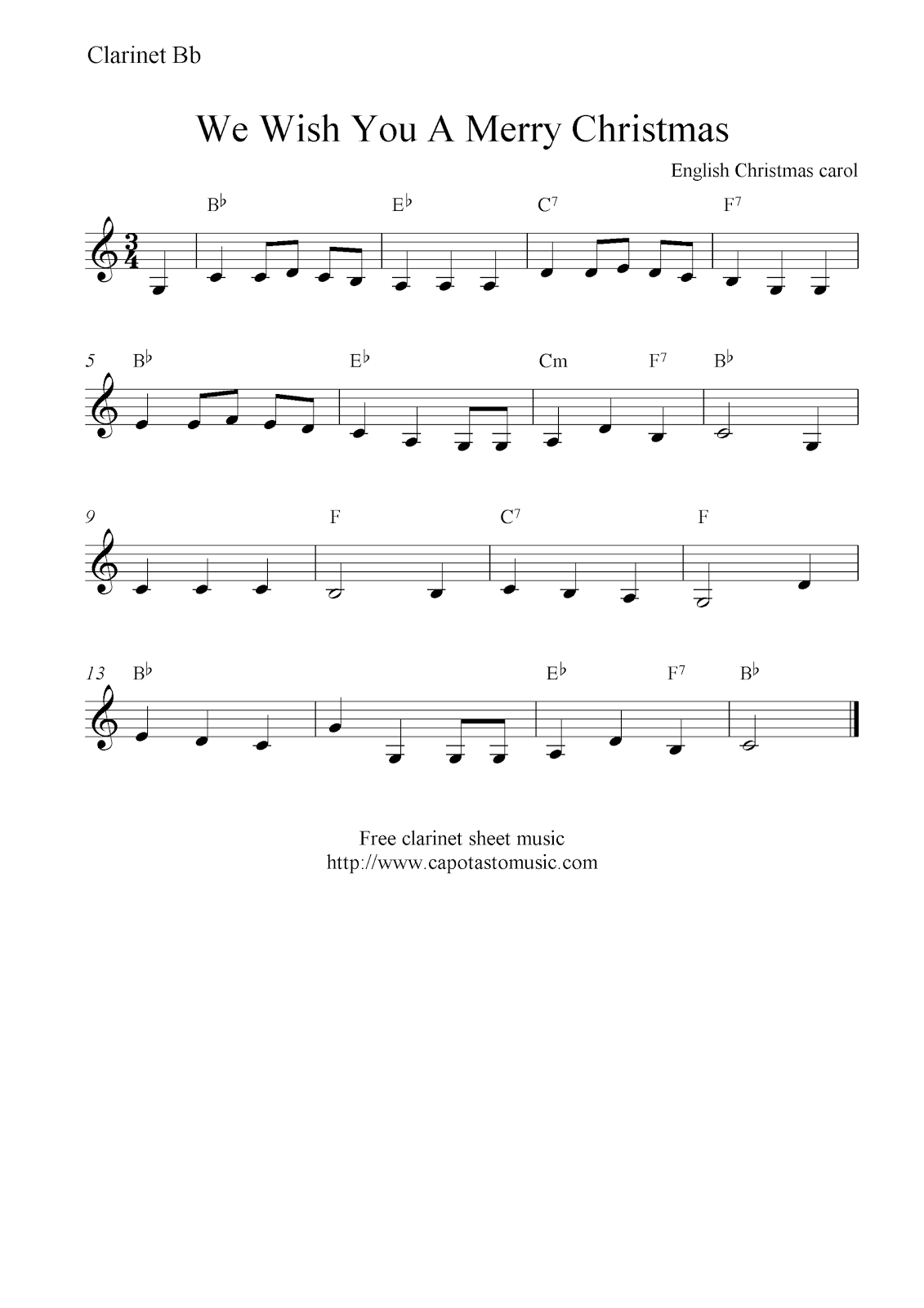 Christmas Songs For Clarinet By Various Free Sheet Music