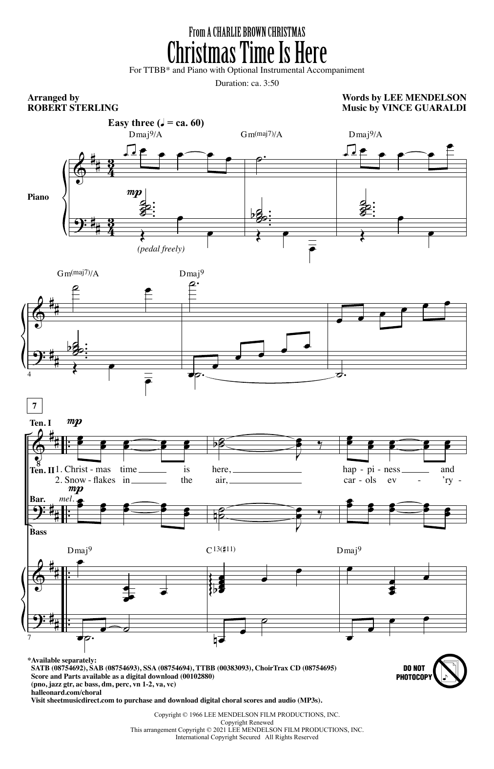 Christmas Time Is Here (arr. Robert Sterling) By Vince Guaraldi Free Sheet Music