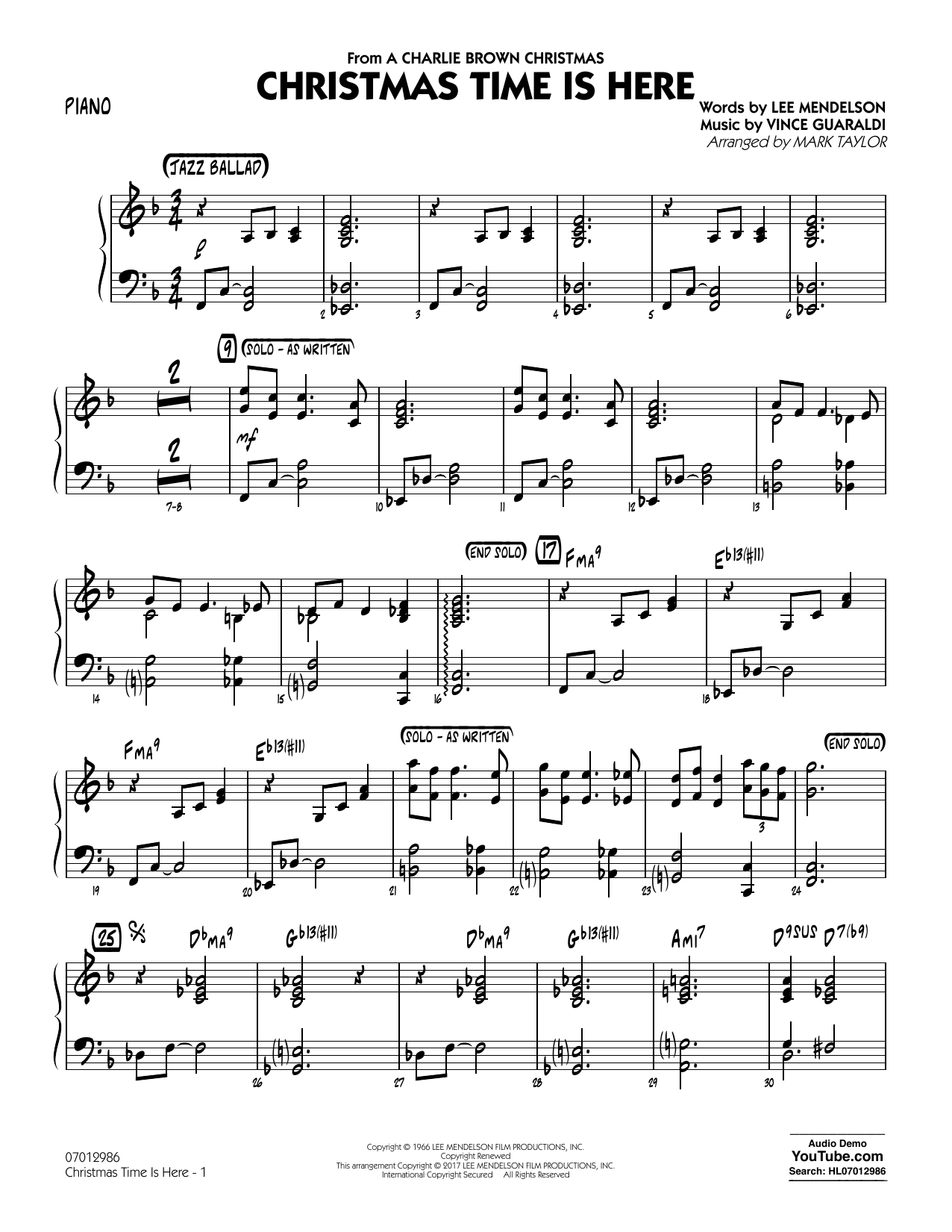 Christmastime Is Here By Safflower Music LLC Free Sheet Music