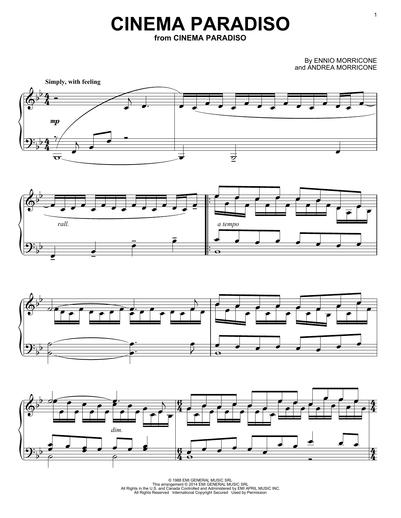 Cinema Paradiso By Andrea Morricone Free Sheet Music