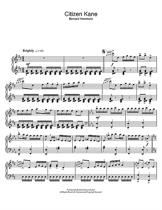 Citizen Cane Overture By Bernard Herrmann Free Sheet Music