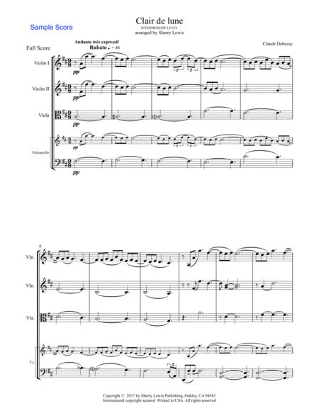 CLAIR DE LUNE? String Quartet Early Intermediate Level For 2 Violins, Viola And Cello By Claude Debussy Free Sheet Music