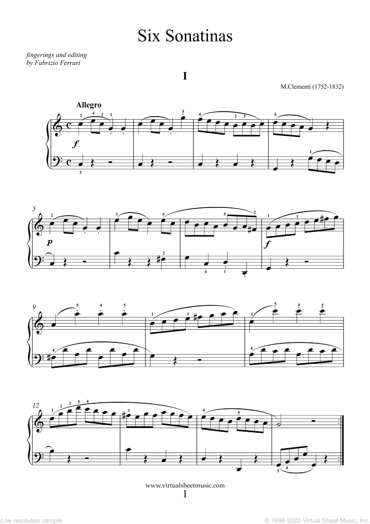 Clementi Six Sonatinas For Piano By Keith Snell Free Sheet Music