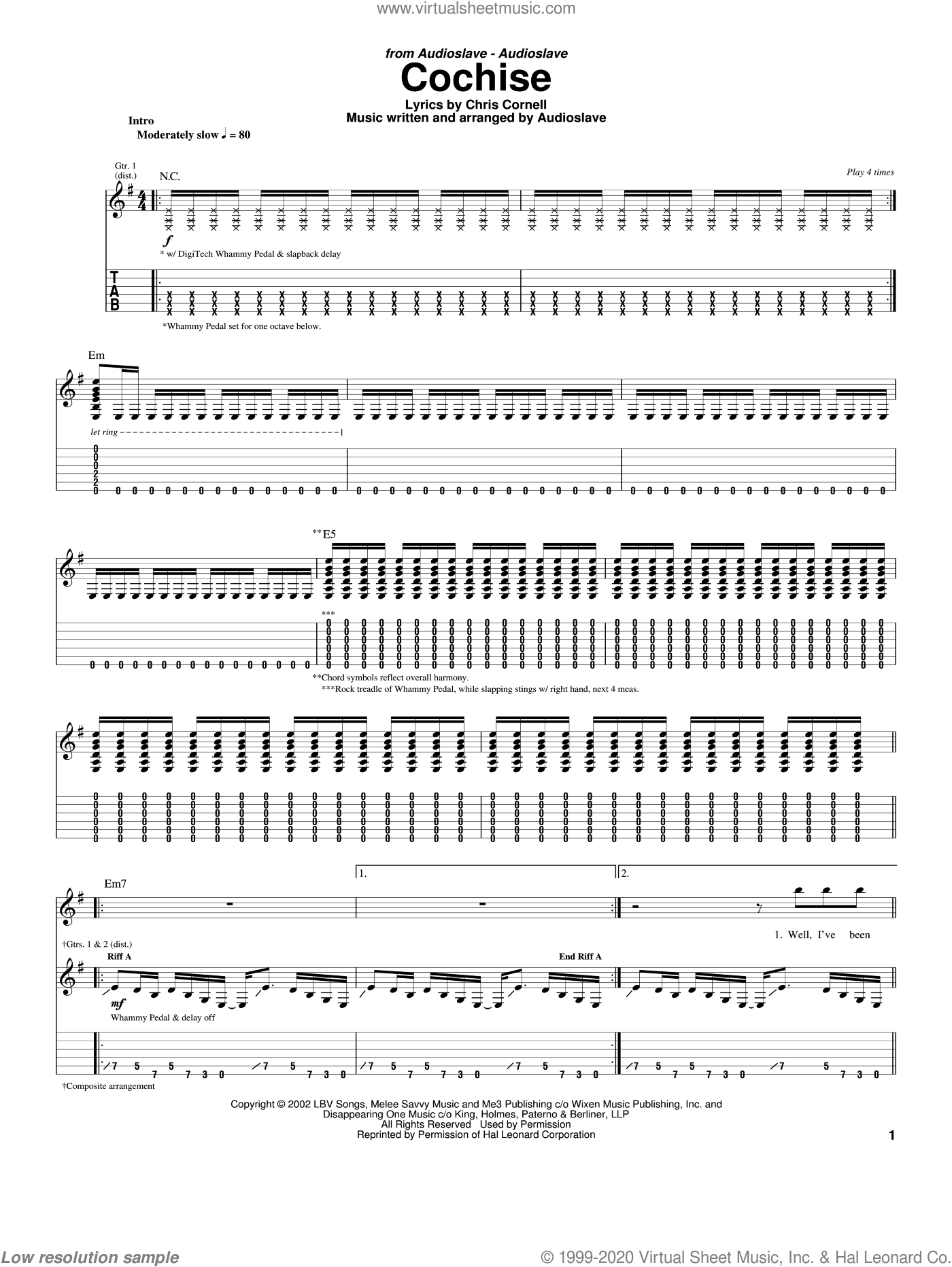 Cochise By Audioslave Free Sheet Music