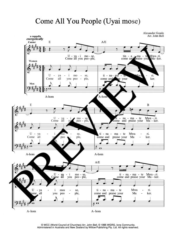 Come All You People (Uyai Mose) Arr. Colleen Hart By Shona Traditional Free Sheet Music