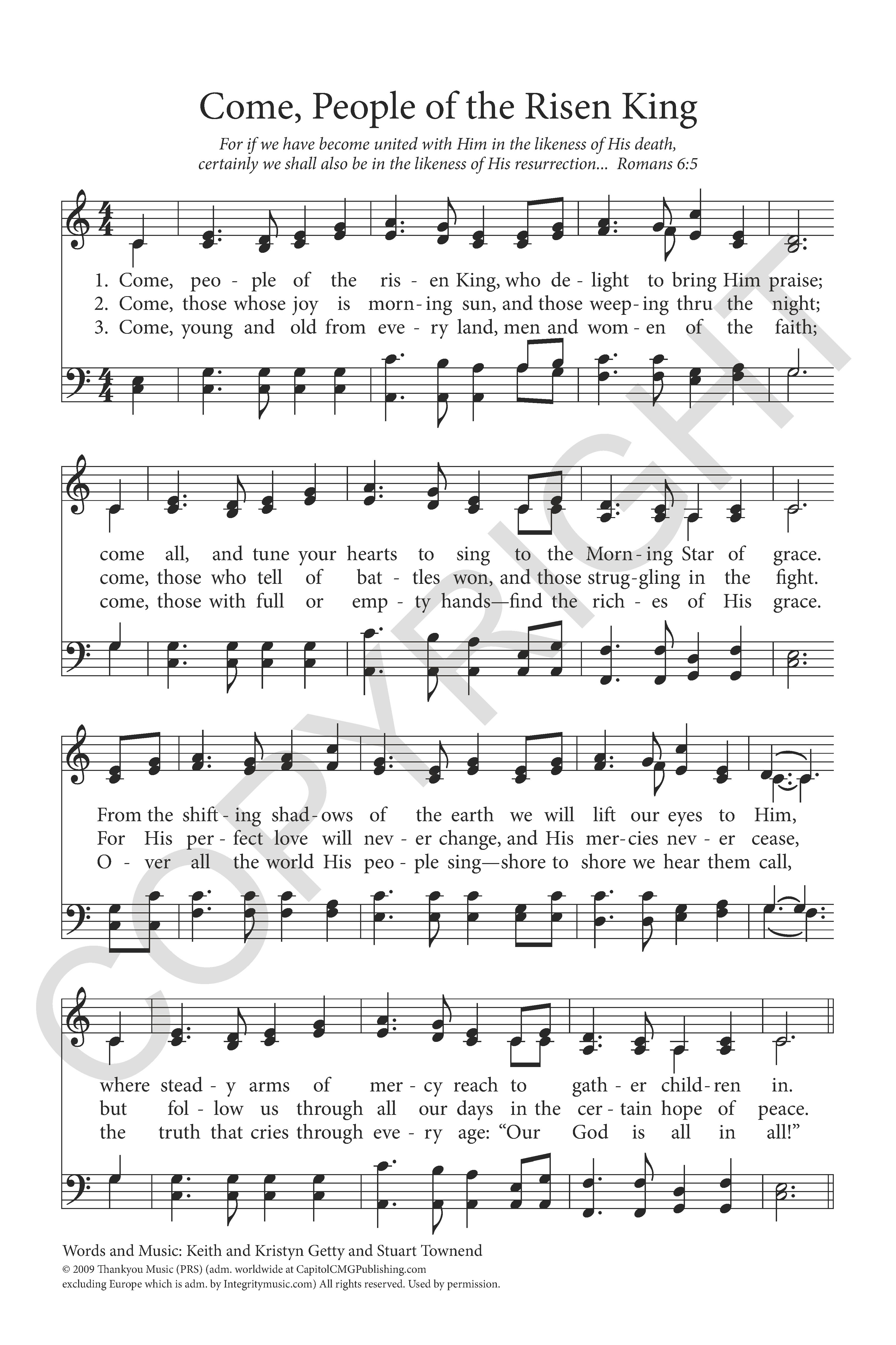 Come, People Of The Risen King By Keith Getty Free Sheet Music