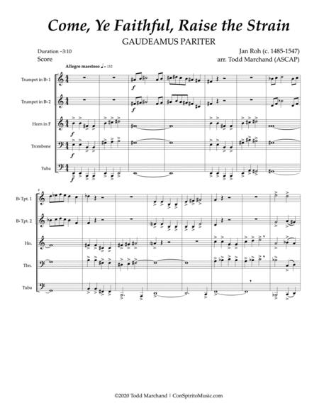 Come, Ye Faithful, Raise The Strain - Brass Quintet By Jan Roh Free Sheet Music