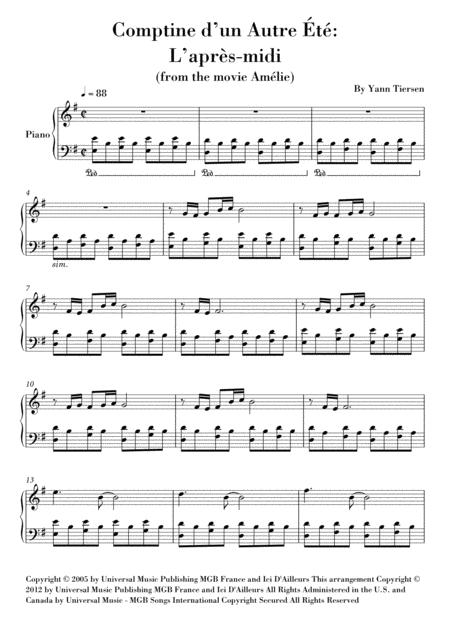 Comptine D'un Autre Été: L'après-midi By Yann Tiersen Free Sheet Music