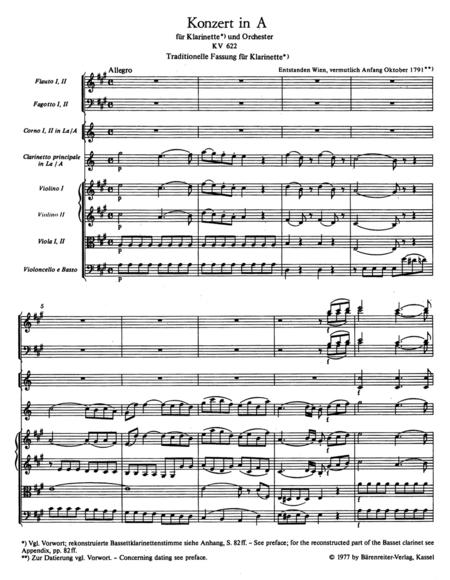 Concerto For Clarinet And Orchestra A Major, KV 622 By Wolfgang Amadeus Mozart Free Sheet Music