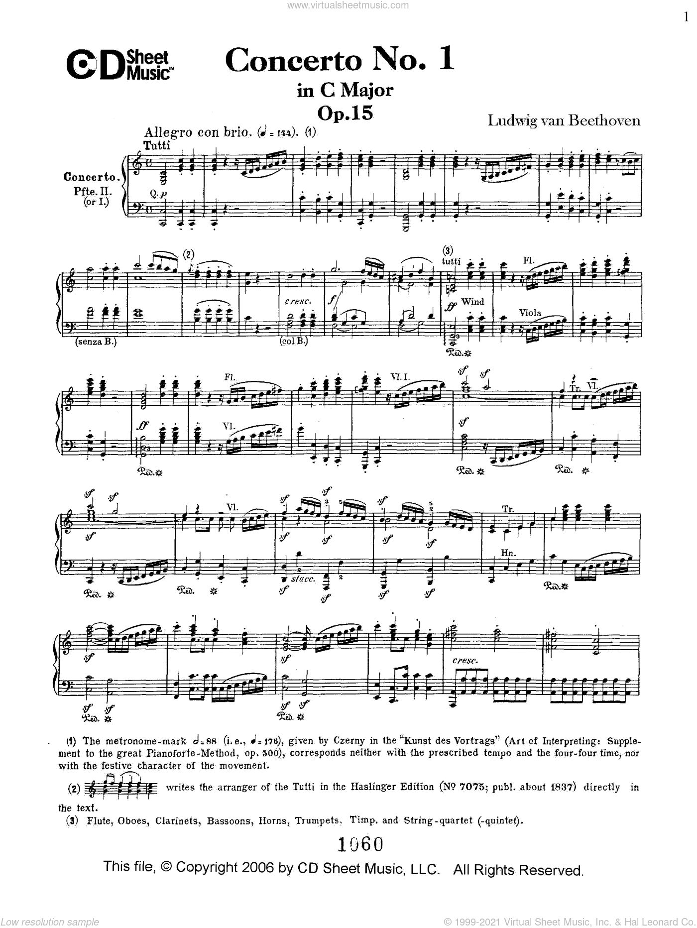 Concerto For Pianoforte Und Orchestra Nr. 1 C Major Op. 15 By Ludwig Van Beethoven Free Sheet Music