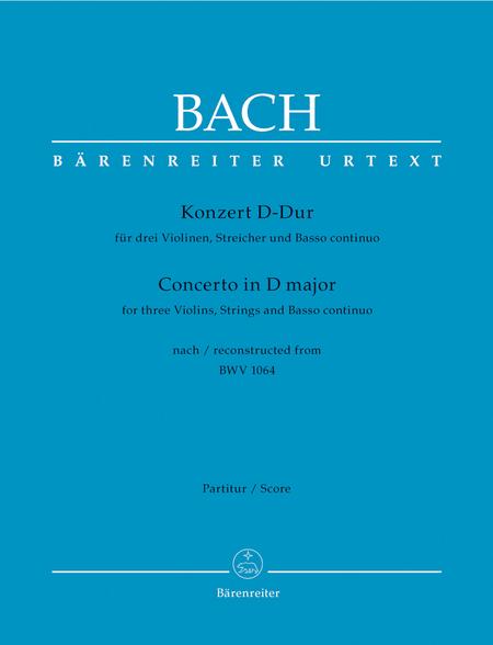 Concerto For Three Violins, Strings And Basso Continuo D Major By Johann Sebastian Bach Free Sheet Music