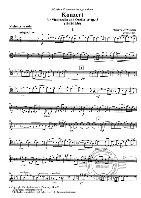 Concerto Op.43 Für Violoncello Und Orchester By Mieczyslaw Weinberg Free Sheet Music