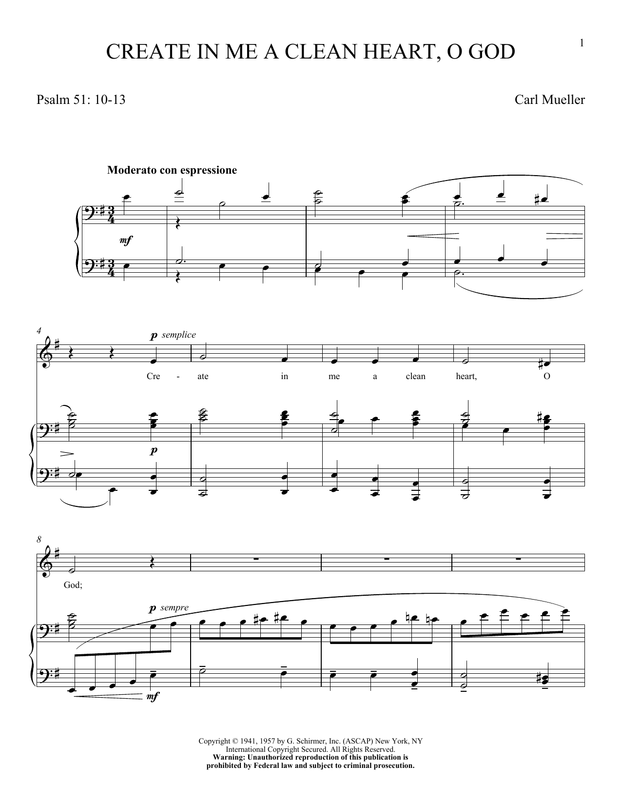 Create In Me A Clean Heart, O God By Carl Mueller Free Sheet Music