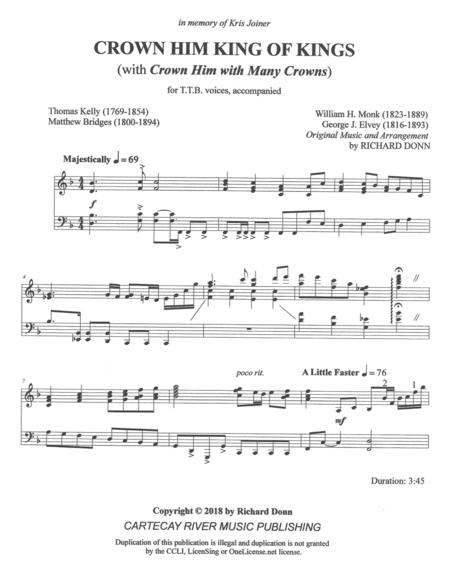 CROWN HIM KING OF KINGS (with Crown Him With Many Crowns) For Men's Choir By Richard Donn Free Sheet Music