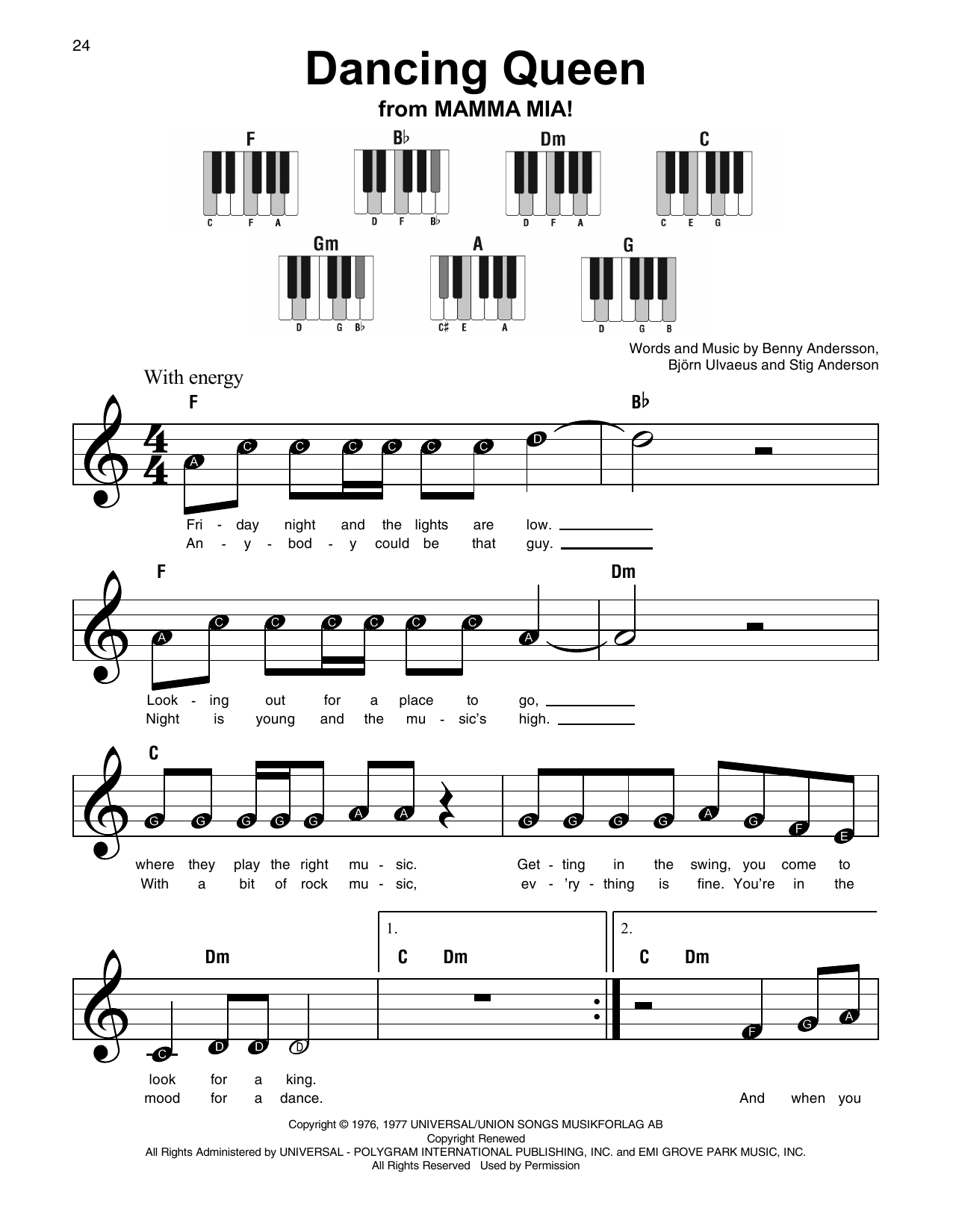 Dancing Queen By ABBA Free Sheet Music