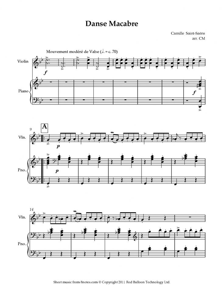 Danse Macabre - Solo Violin By Camille Saint-Saens Free Sheet Music