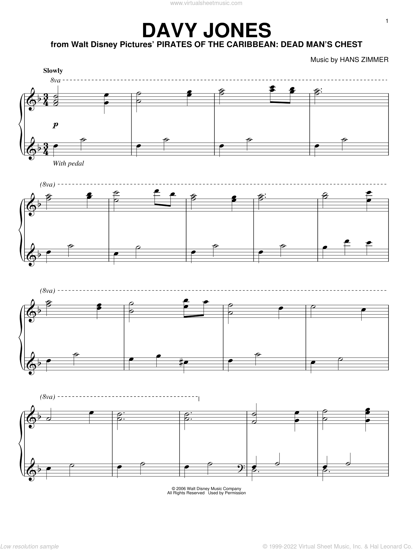 Davy Jones By Hans Zimmer Free Sheet Music