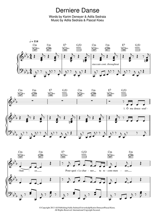 Derniere Danse By Indila Free Sheet Music