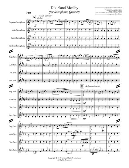 Dixieland Medley (for Saxophone Quartet SATB Or AATB) By Various Free Sheet Music