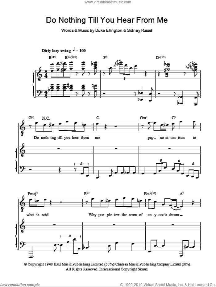 Do Nothing Till You Hear From Me By Duke Ellington Free Sheet Music