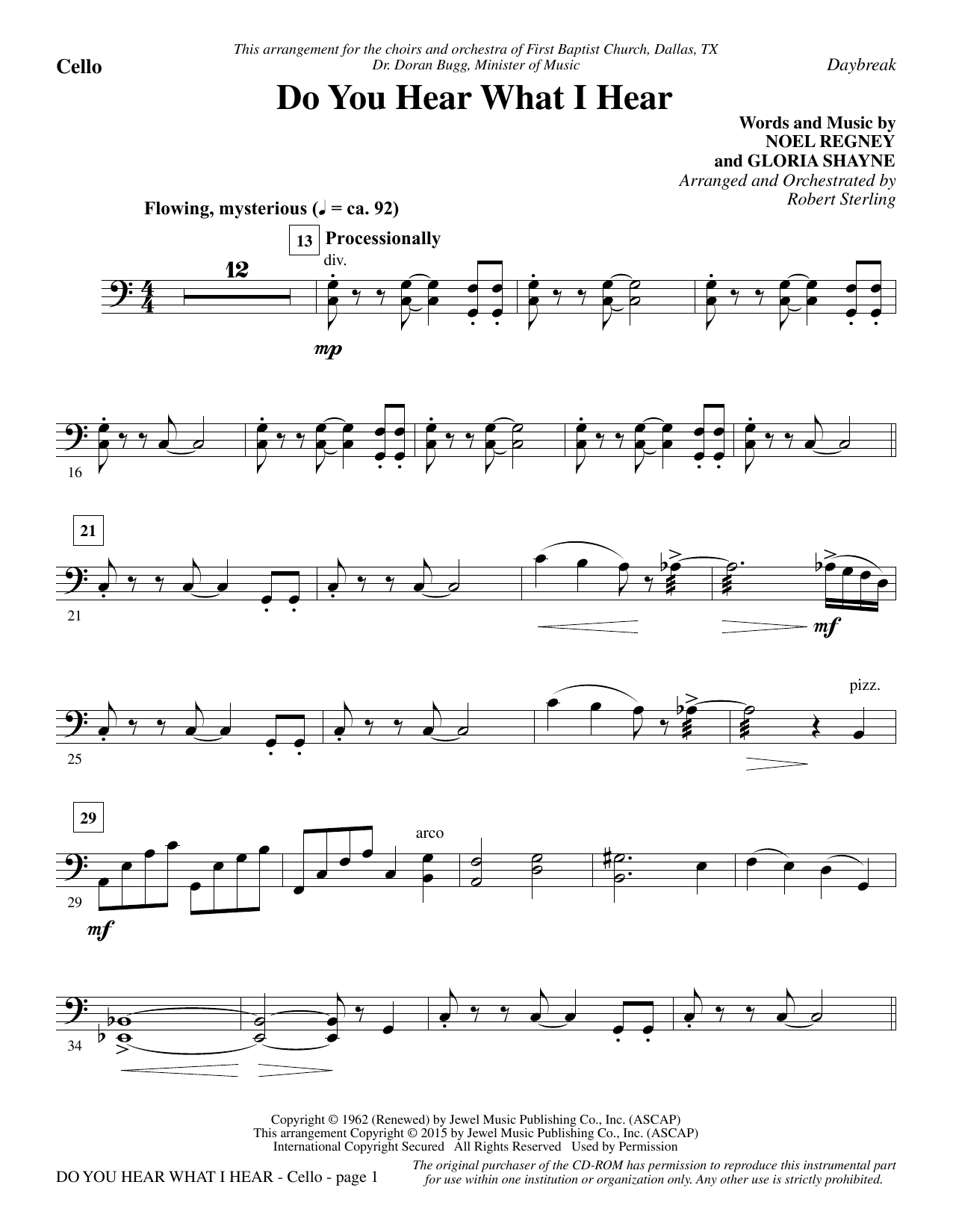 Do You Hear What I Hear - Cello By Noel Regney Free Sheet Music