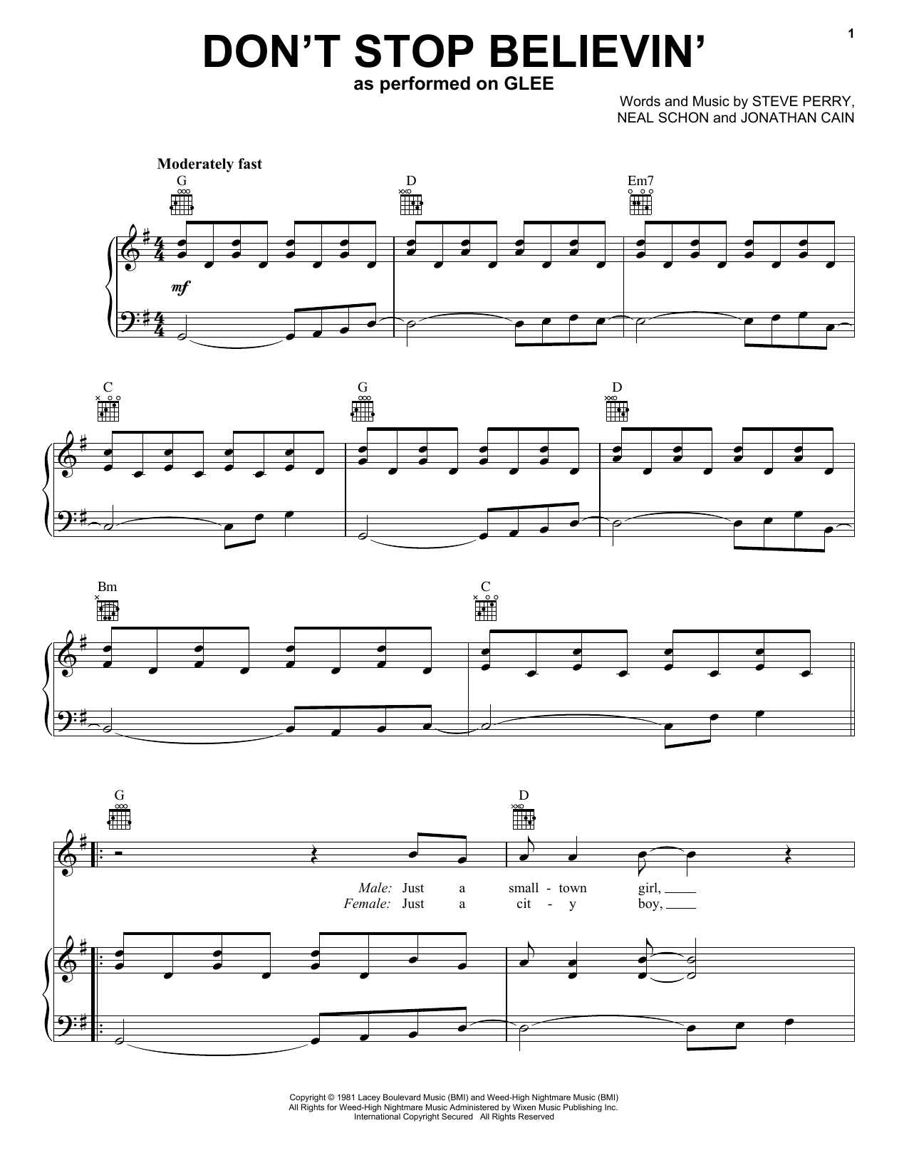 Don't Stop Believin' By Journey Free Sheet Music