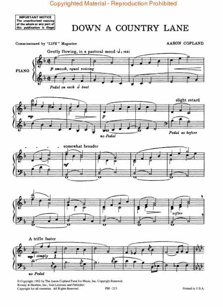 Down A Country Lane By Aaron Copland Free Sheet Music