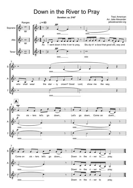 Down In The River To Pray - SAT A Cappella By Traditional Free Sheet Music